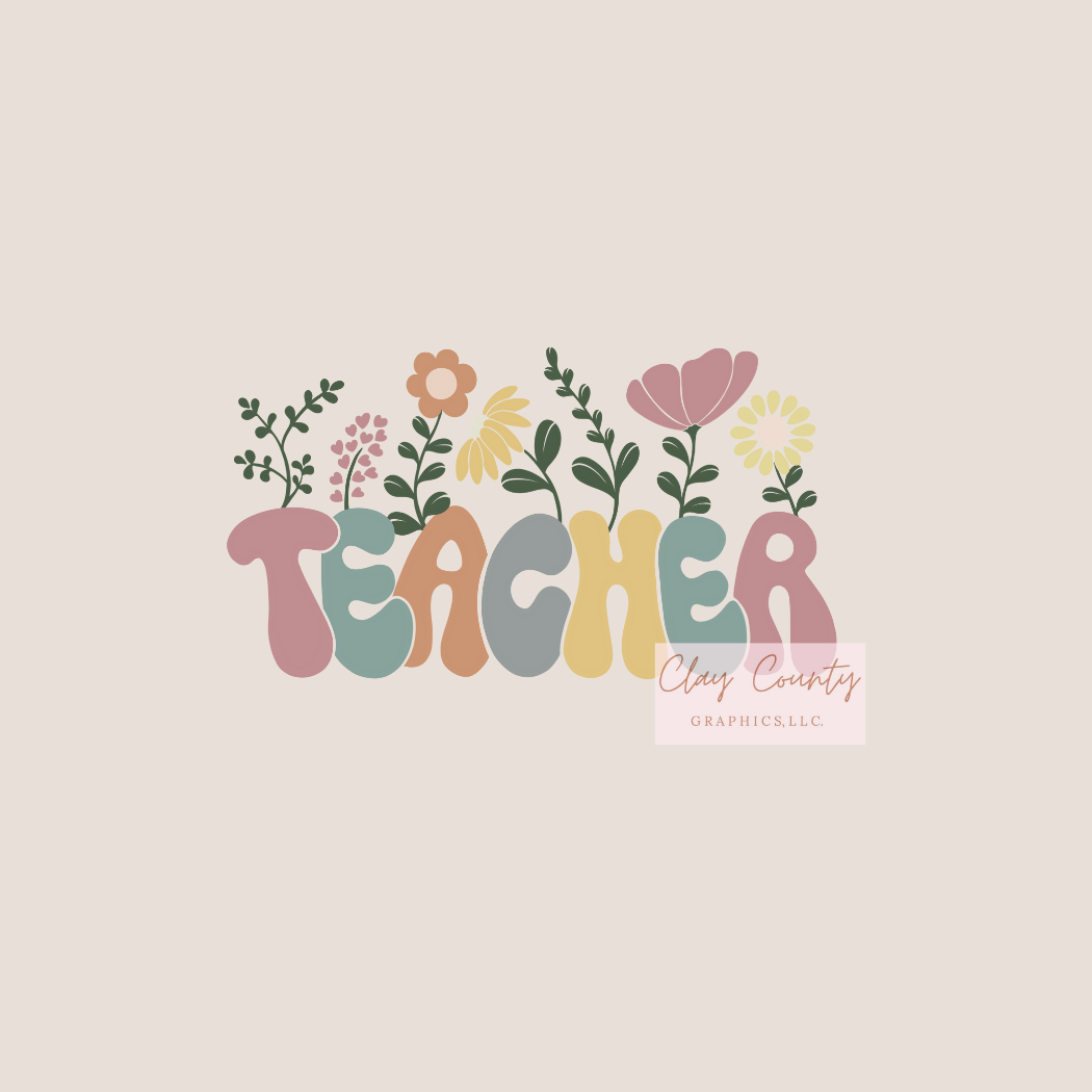 Floral Teacher DTF Heat Transfer